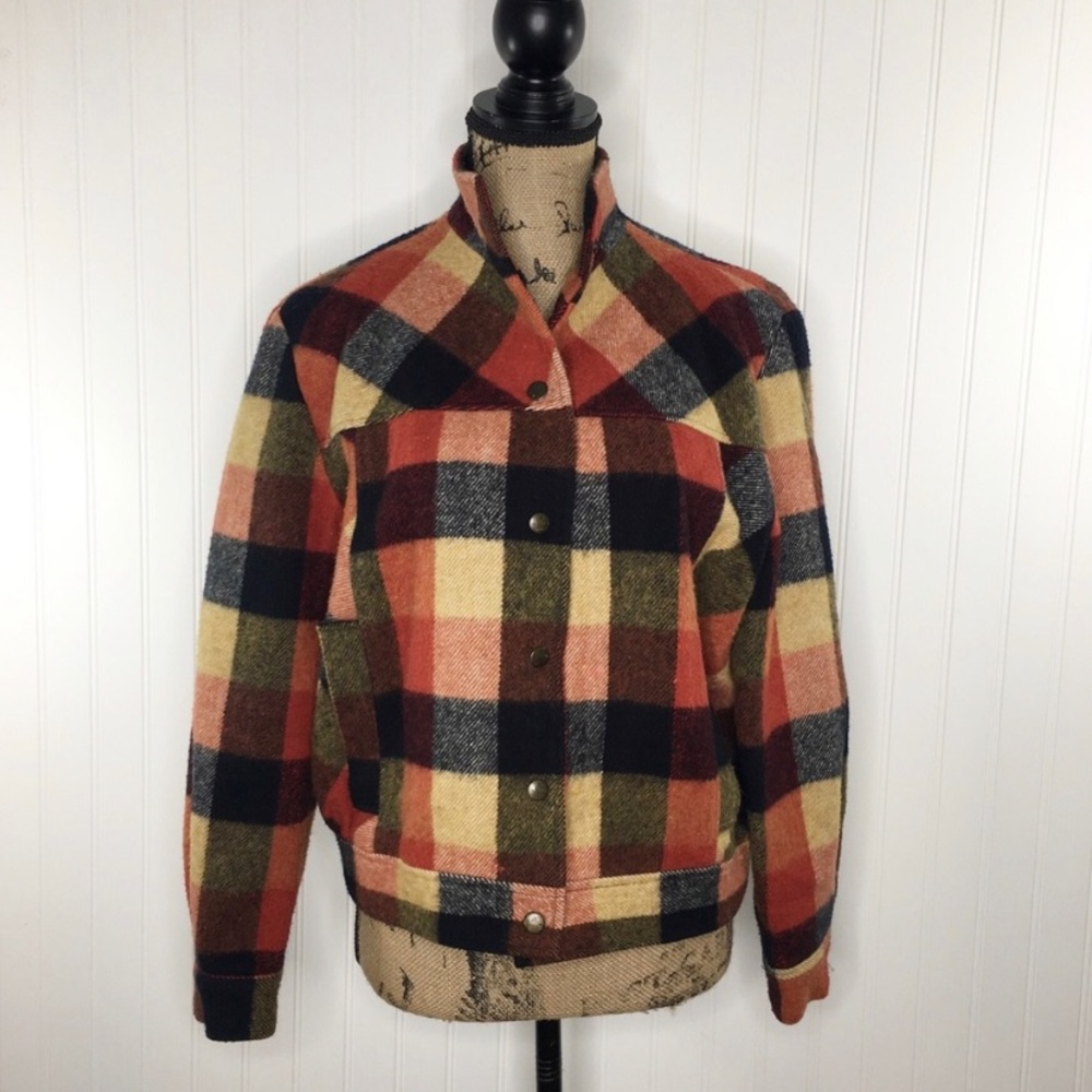 Wool Blend Check Plaid Crop Blazer Size M